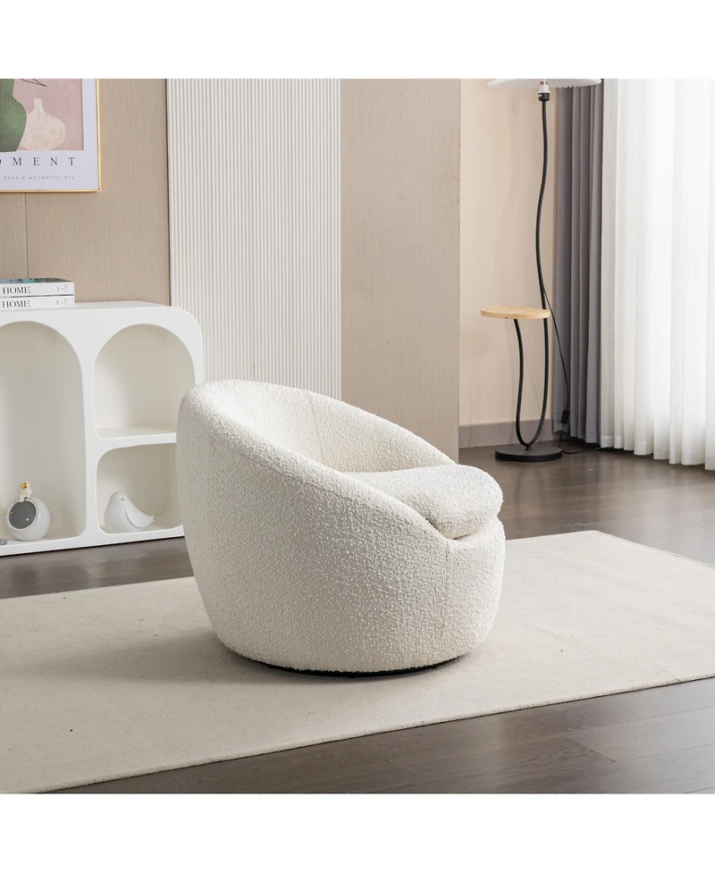 Streamdale Furniture Modern Teddy Boucle Fabric Barrel Chair, 360° Swivel, White