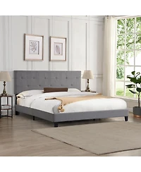 King Size Upholstered Platform Bed Frame - Gray