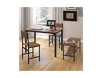 4 Pieces Rustic Dining Table Set with 2 Chairs and Bench