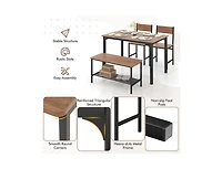 4 Pieces Rustic Dining Table Set with 2 Chairs and Bench