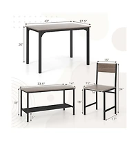 4 Pieces Rustic Dining Table Set with 2 Chairs and Bench