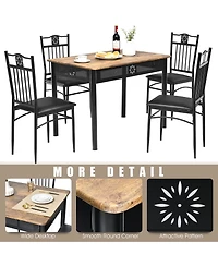 Sugift 5 Pieces Dining Set Wood Metal Table and 4 Chairs with Cushions