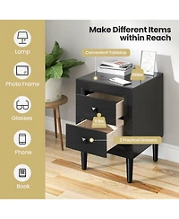 Sugift 2 Pieces Multipurpose Retro Nightstand Set with Drawers