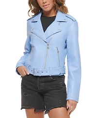 Levi's Women's Faux-Leather Belted Hem Moto Jacket