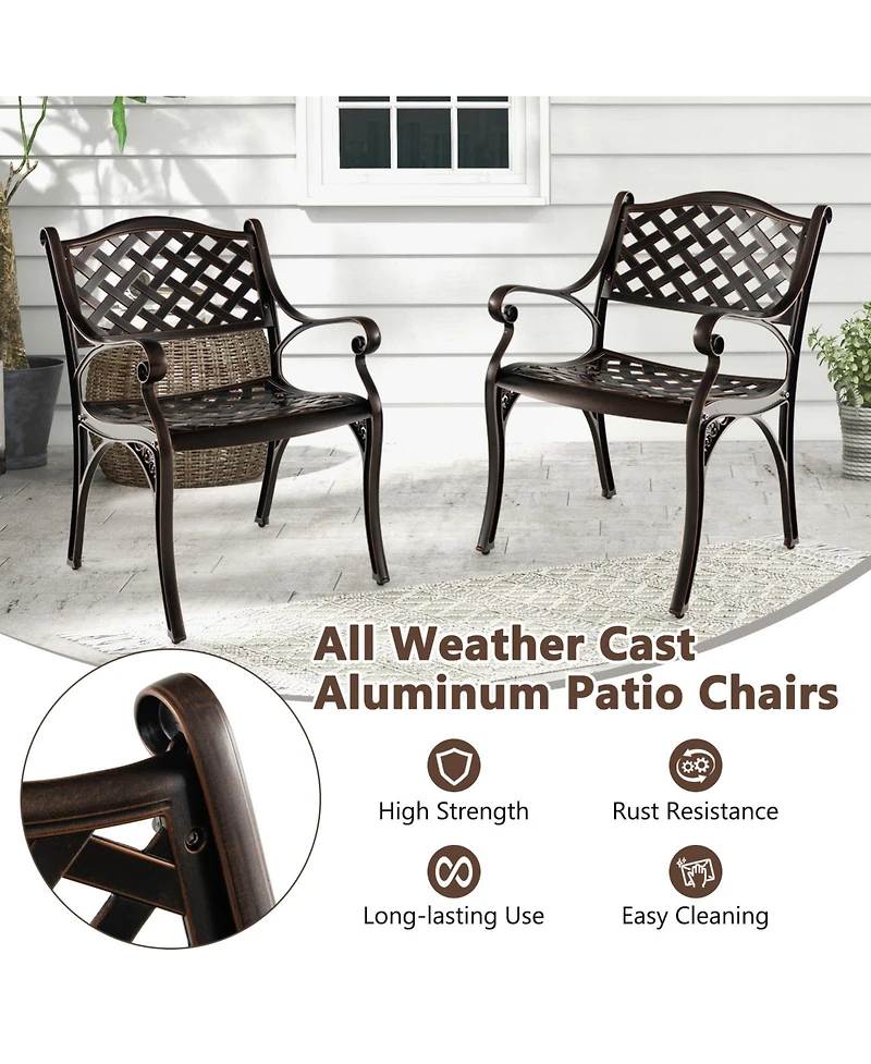 Skonyon Cast Aluminum Patio Chairs Set of 2 Dining Chairs with Armrests Diamond Pattern