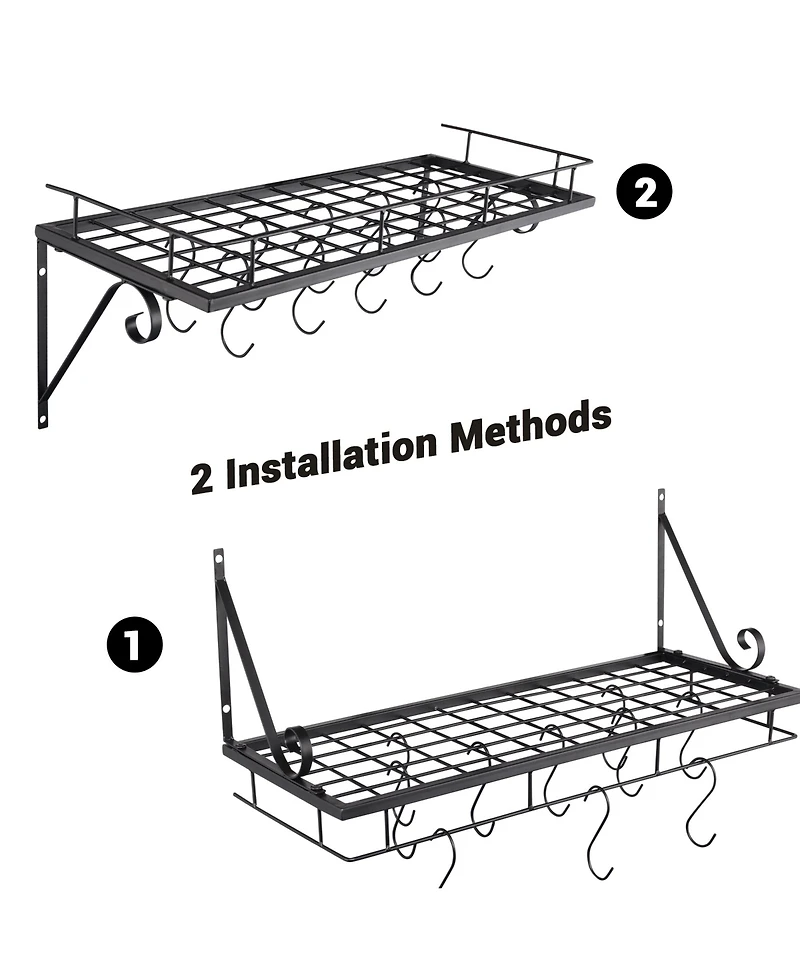 Aquaterior Wall Mount Cookware Rack with 10 Hooks Pan Pot Organizer Kitchen