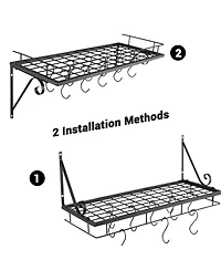 Aquaterior Wall Mount Cookware Rack with 10 Hooks Pan Pot Organizer Kitchen