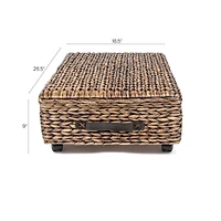 Chett 26.38" Minimalist Hand-Woven Hyacinth/Wood Underbed Storage Bin with Wheels and Handles
