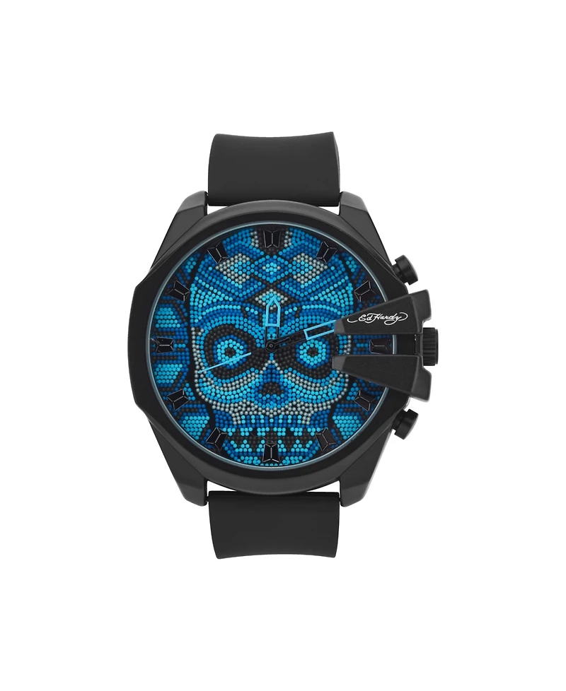 Ed Hardy Men's Matte Black Silicone Strap Analog Watch 53mm