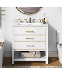 Streamdale White Bathroom Vanity with Modern Open Storage and Drawers (30 Inch)