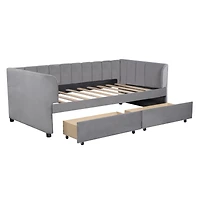 Streamdale Pink Upholstered Daybed with Ergonomic Backrest and Drawers