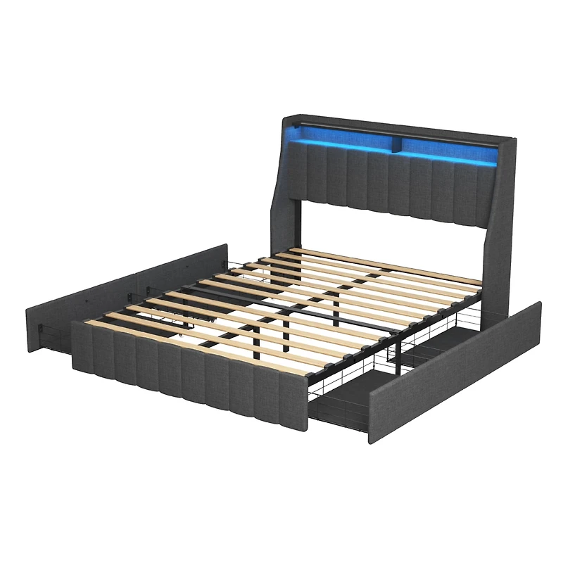 Streamdale Full Size Bed Frame with Led and Storage Drawers