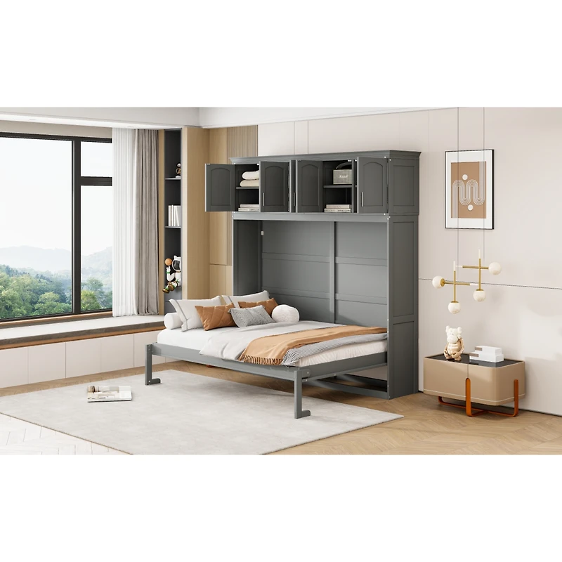 Streamdale Full Murphy Bed Wall with Top Cabinets, Gray