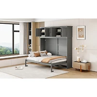 Streamdale Full Murphy Bed Wall with Top Cabinets, Gray