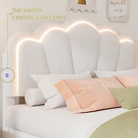 Streamdale Twin Size Flower-Shaped Led Platform Bed with Storage Ottoman, White