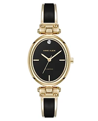 Anne Klein Women's Quartz Black Oval Diamond Accented Gold-Tone Alloy Metal Bangle Watch, 26mm