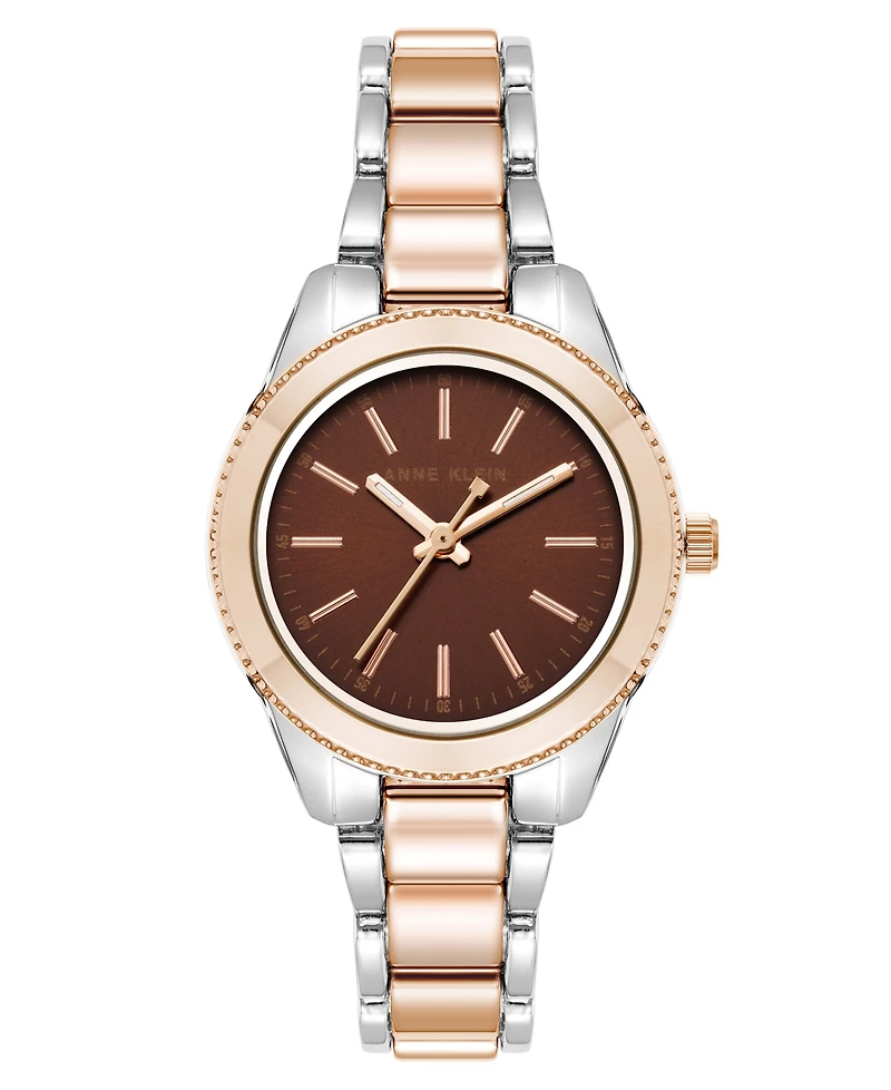 Anne Klein Women's Quartz Minimalist Contemporary Tri-Tone Alloy Metal Watch, 32mm