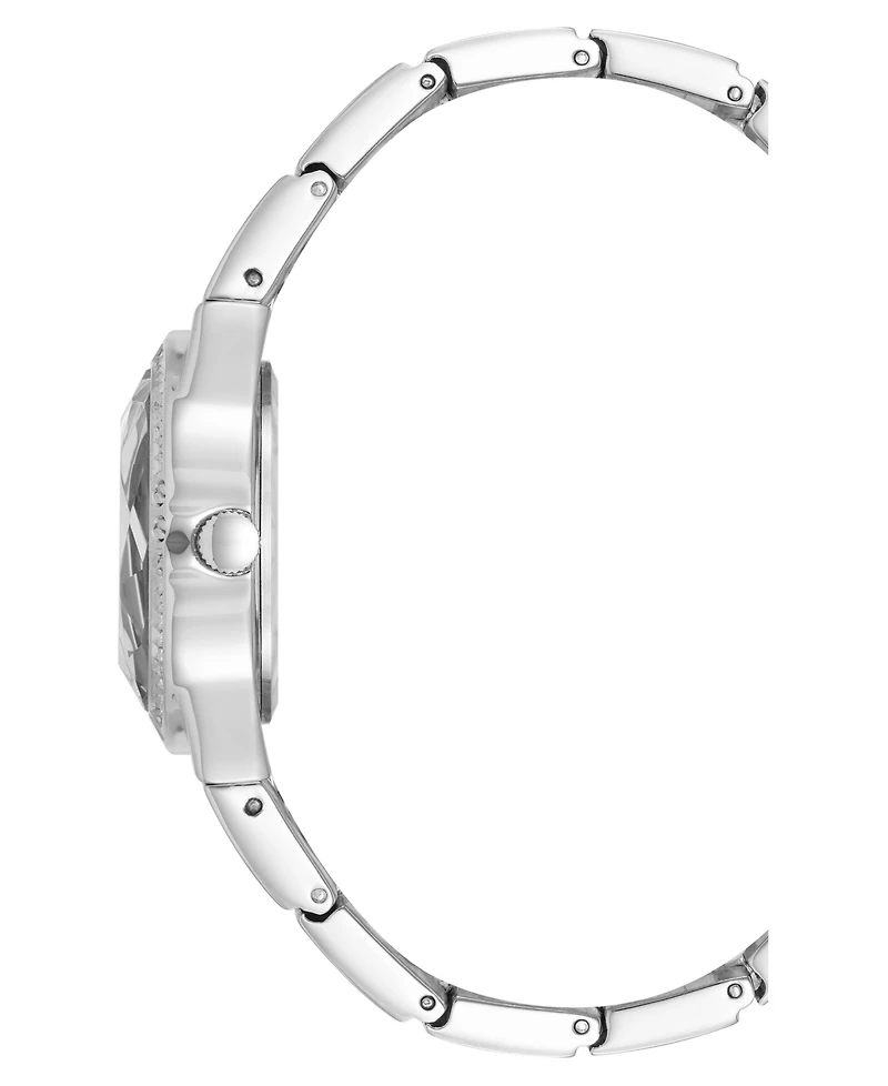 Anne Klein Women's Quartz Faceted Crystal Bezel Silver-Tone Alloy Metal Watch, 32mm