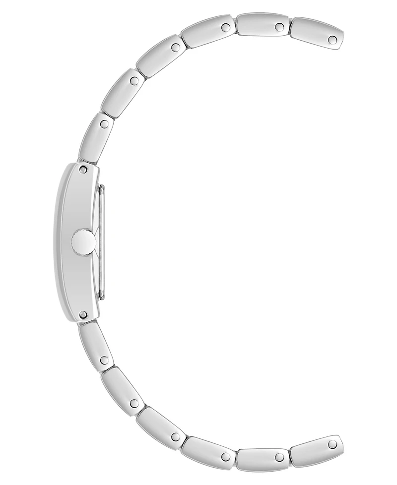 Anne Klein Women's Quartz Petite White Enamel Center Link Silver-Tone Alloy Metal Bracelet Watch, 17.5mm