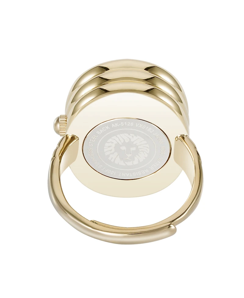 Anne Klein Women's Quartz Gold Sandstone Gemstone and Gold-Tone Alloy Metal Ring Watch, 17mm
