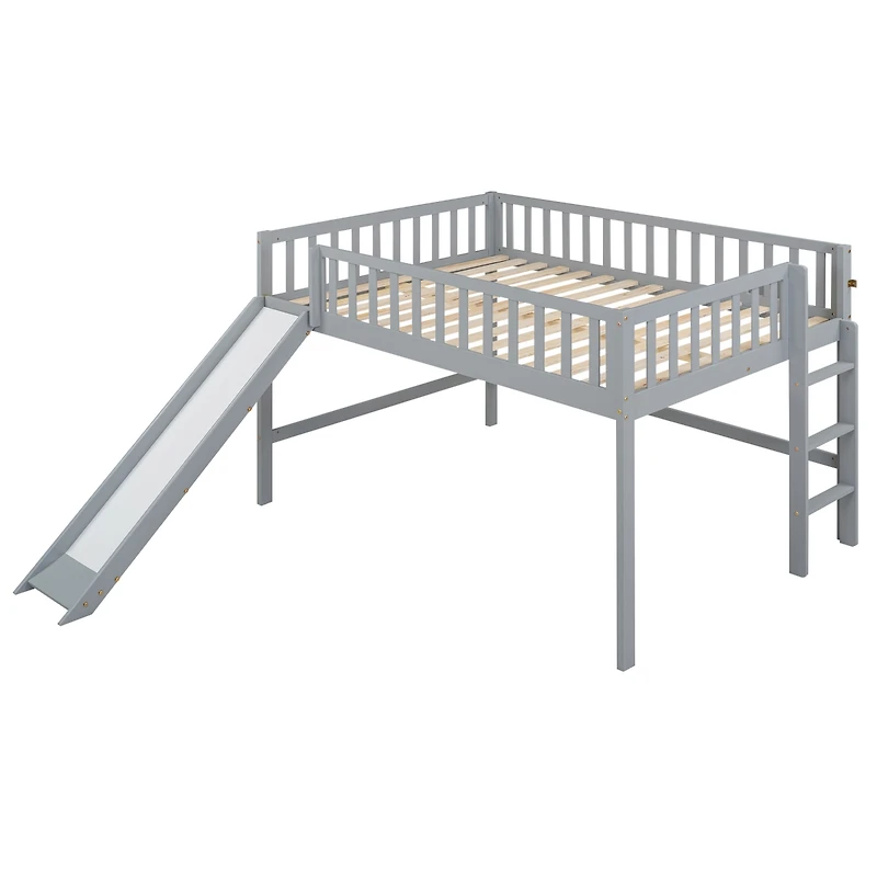 Streamdale Full Size Low Loft Bed With Ladder And Slide