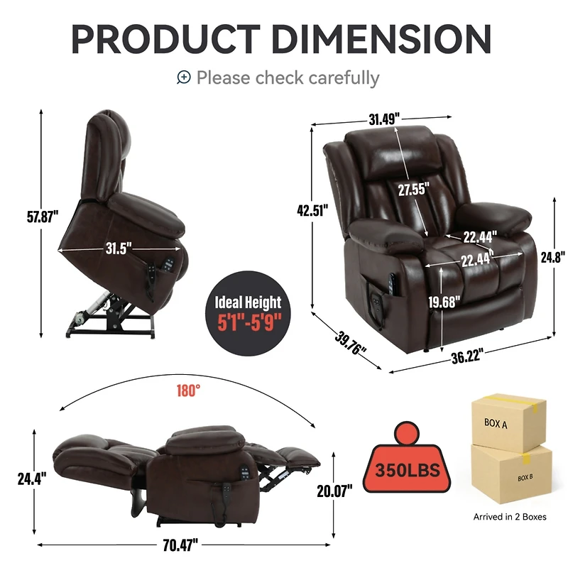 Streamdale Genuine Leather Power Lift Recliner with Massage & Heat