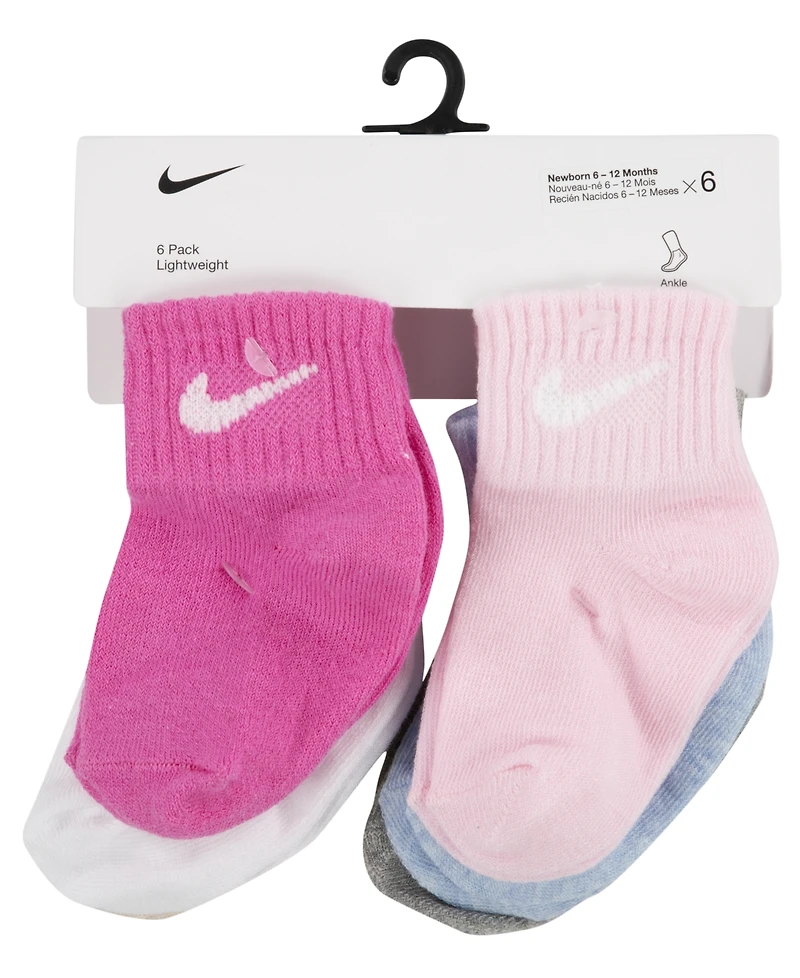 Nike Baby Girls' or Boys' and Toddler Swoosh Ankle Socks, 6-Pack