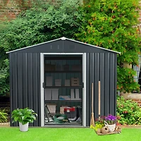 Streamdale 8FT x 10FT Outdoor Metal Storage Shed with Floor Base, Black