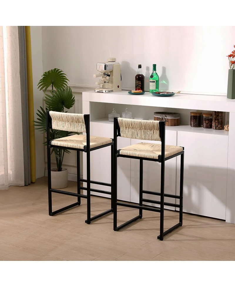 Simplie Fun Creamy White Paper Rope Bar Stools Set of 2