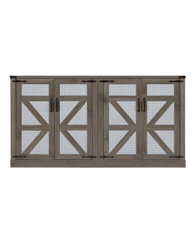 Streamdale 65" Slate Gray Faux Rattan Sideboard with Barn Doors