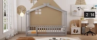 Streamdale Walnut Fence Bed House Frame for Kids and Teens