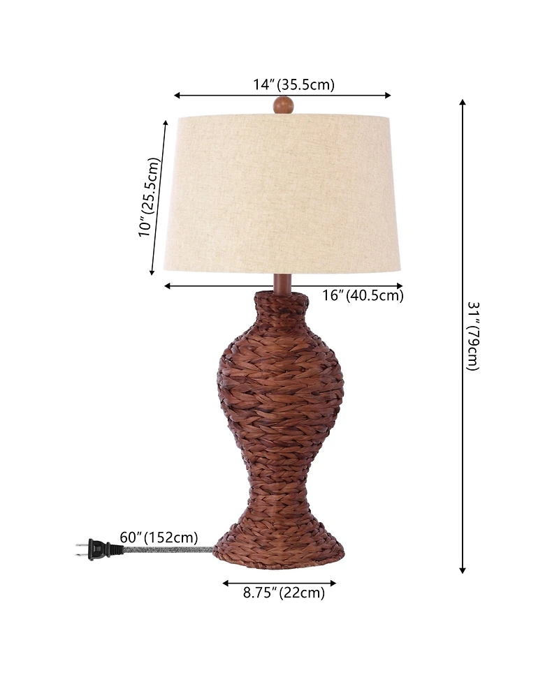 Jonathan Y Elicia 31" Coastal Cottage Water Hyacinth Weave Led Table Lamp, Dark Brown