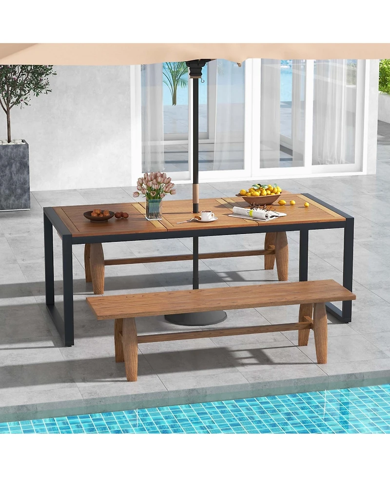 Costway 79" Acacia Wood 8-Person Patio Table with 1.9" Umbrella Hole, Adjustable Foot Pads