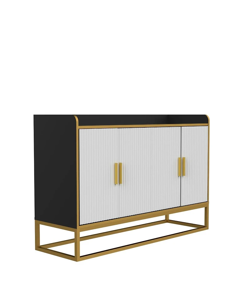 Modern Kitchen Buffet Storage Cabinet Cupboard Gloss With Metal Legs For Living Room Kitchen (Black