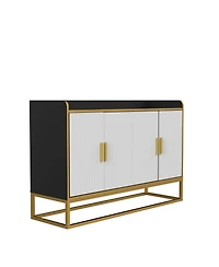 Modern Kitchen Buffet Storage Cabinet Cupboard Gloss With Metal Legs For Living Room Kitchen (Black