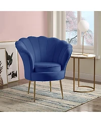 Simplie Fun Angelina Blue Velvet Scalloped Back Barrel Accent Chair With Metal Legs