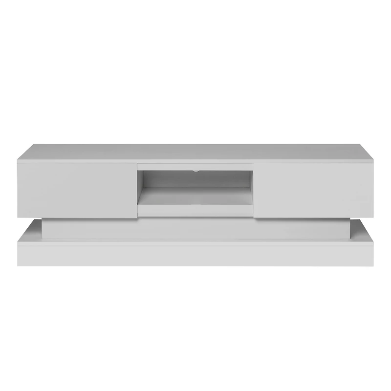 Streamdale 63 Inch Modern Tv Stand With Led Lights, High Glossy Front Tv Cabinet