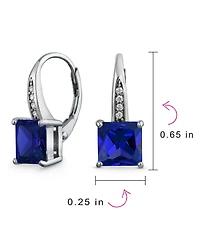 Bling Jewelry Holiday Classic Solitaire Cubic Zirconia Princess Cut Square Pave Cz Drop Lever back Earrings .925 Sterling Silver