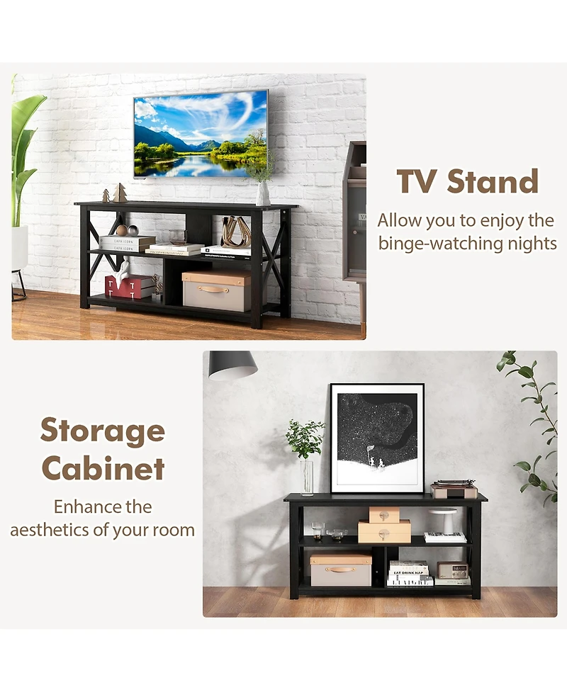 Gymax Modern Entertainment Center Farmhouse Tv Stand for Tv's up to 55''w/ Open Shelves White