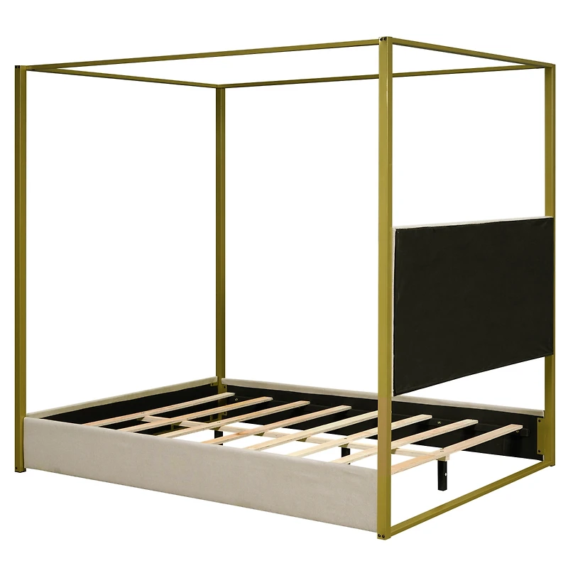 Streamdale Beige Queen Canopy Bed with Headboard and Frame