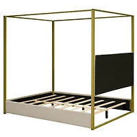 Streamdale Beige Queen Canopy Bed with Headboard and Frame