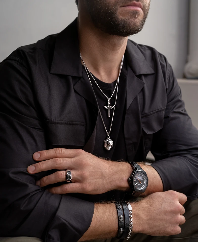 Bulova Marc Anthony Men's Diamond Lion Pendant Necklace (1/5 ct. t.w.) in Sterling Silver-Plate, 24" + 2" extender, BVP1072-WSSC4
