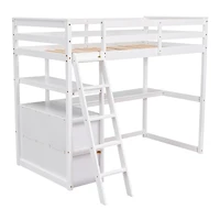 Simplie Fun Twin Size Loft Bed With Desk And Shelves, Two Built-In Drawers