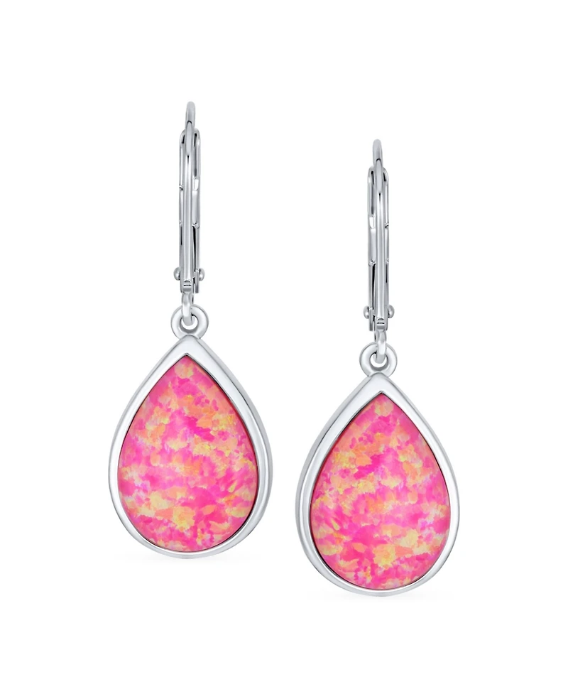 Bling Jewelry Created Opal Pear Shaped Simple Teardrop Dangle Earrings Sterling Silver Lever back