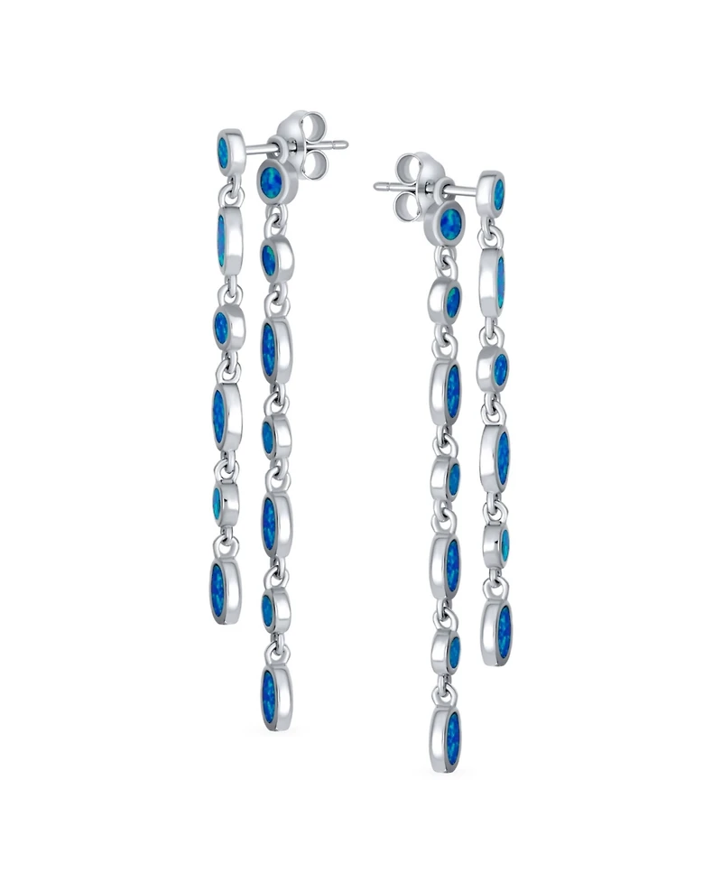 Bling Jewelry Geometric Mod Multi Alternating Bezel Oval & Round Circles 2 Strand Long Waterfall Synthetic Opal Dangle Earrings Sterling Silver 2 inch