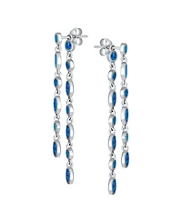 Bling Jewelry Geometric Mod Multi Alternating Bezel Oval & Round Circles 2 Strand Long Waterfall Synthetic Opal Dangle Earrings Sterling Silver 2 inch