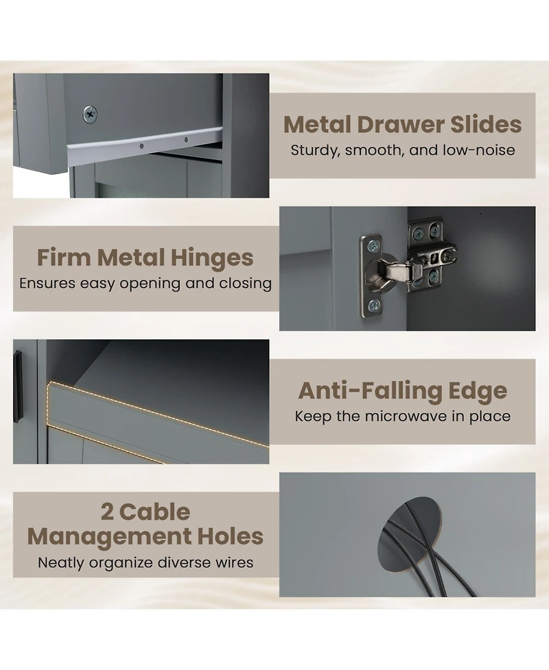 Rolling Kitchen Island with Wheels Drawer and Glass Door Cabinet