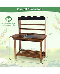 Givimo Wooden Potting Bench Table Outdoor Mud Kitchen with Solid Fir Wood Frame