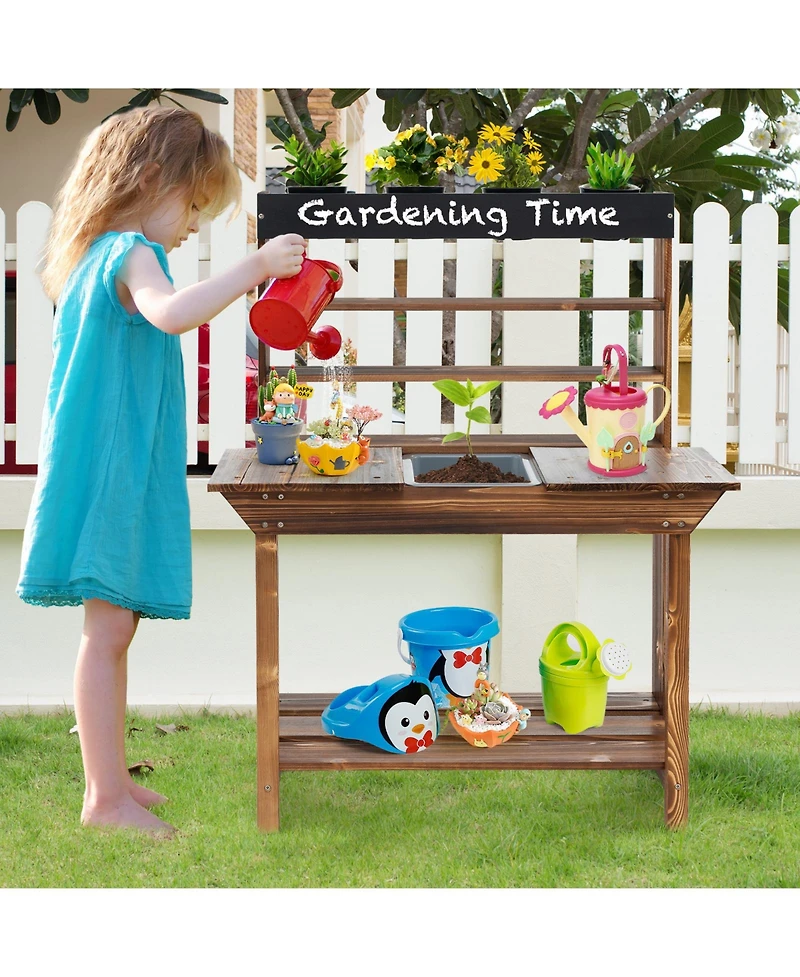 Givimo Wooden Potting Bench Table Outdoor Mud Kitchen with Solid Fir Wood Frame