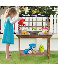 Givimo Wooden Potting Bench Table Outdoor Mud Kitchen with Solid Fir Wood Frame